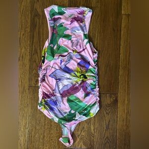 Express Floral Print Bodysuit - Pink and Green NWT Small